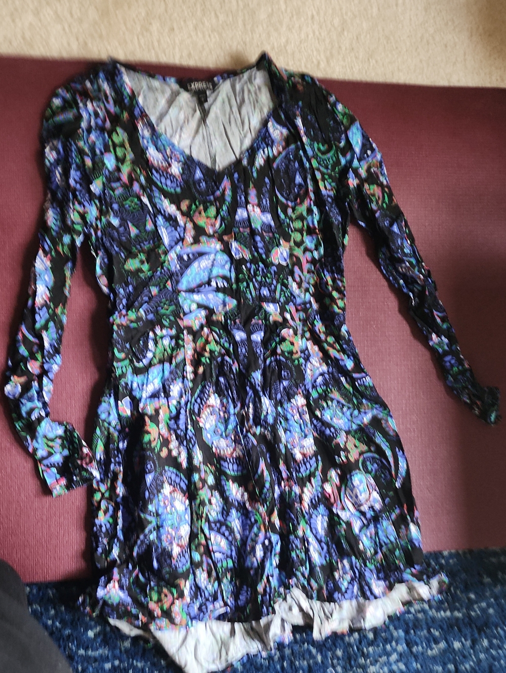 Express Black Floral Paisley Long Sleeve Dress
